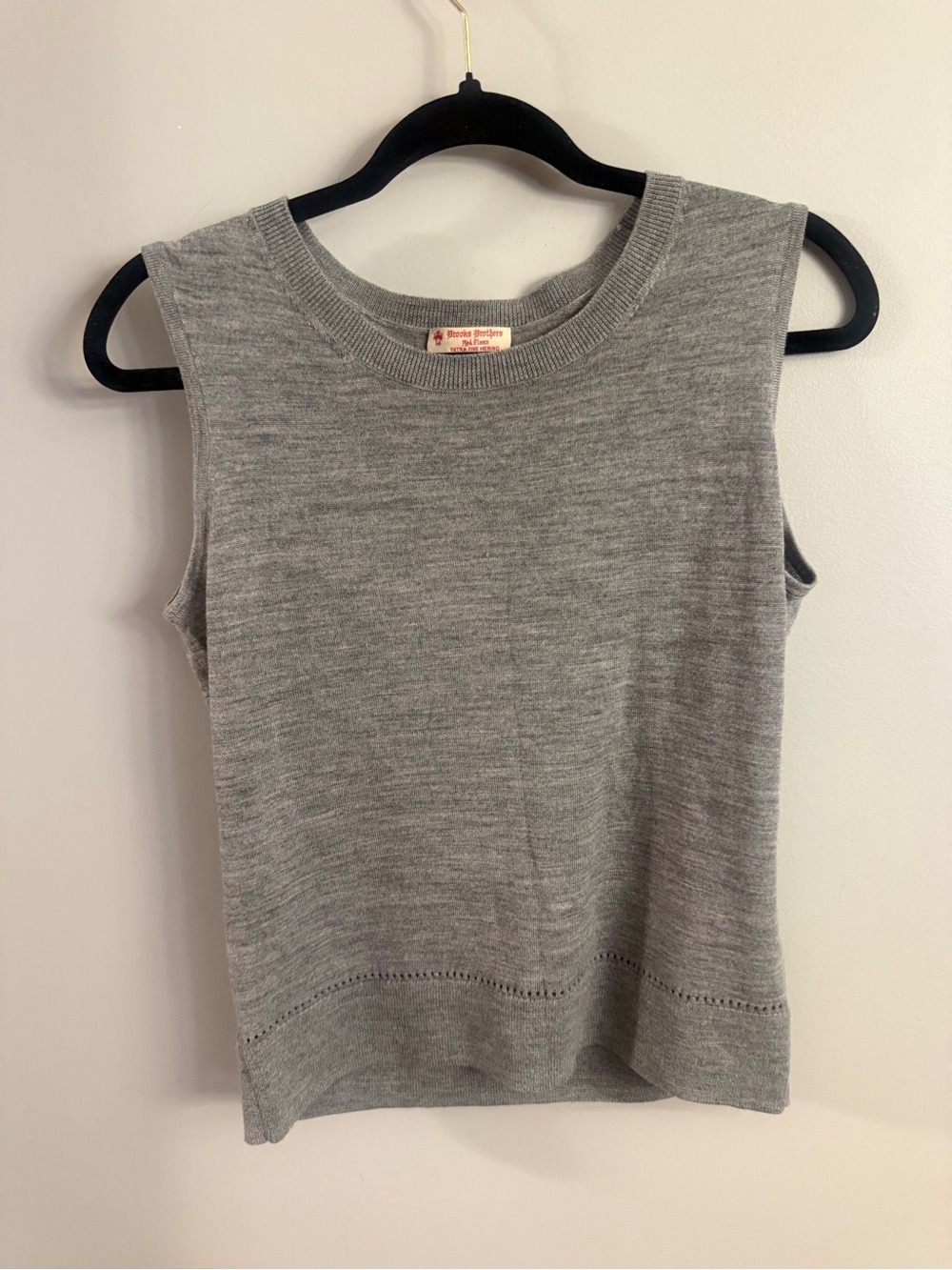 Brooks Brothers Red Fleece Merino Wool Sleeveless Sweater Gray Medium